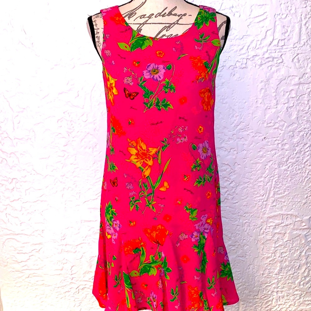 🦋Vintage Y2K Flirty Pink Butterfly Garden Print Mini Dress